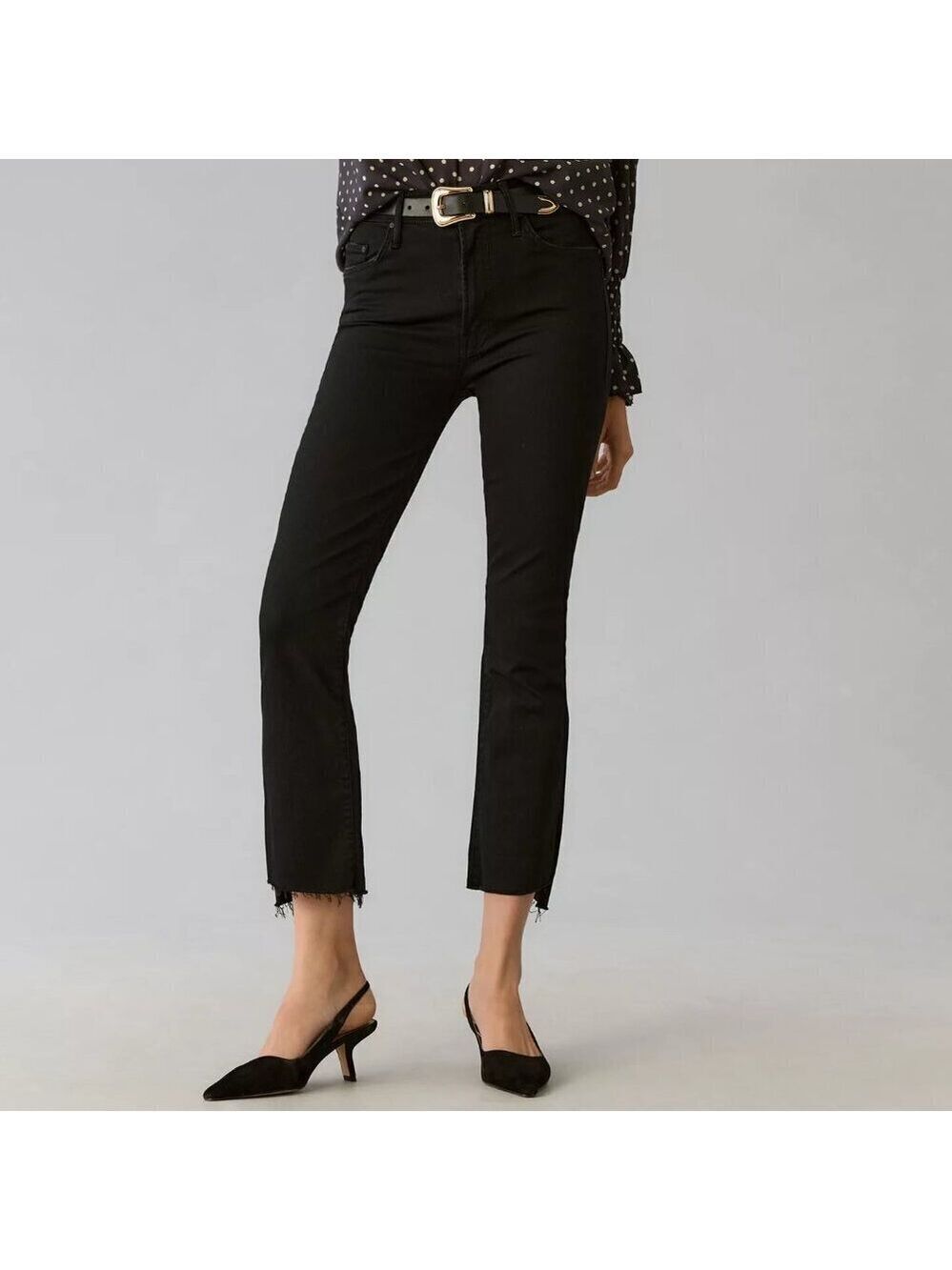 MOTHER Black Insider Mid-Rise Crop Step Fray Jeans in Not Guilty Size 28